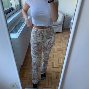 Anthropology cream floral printed jeans